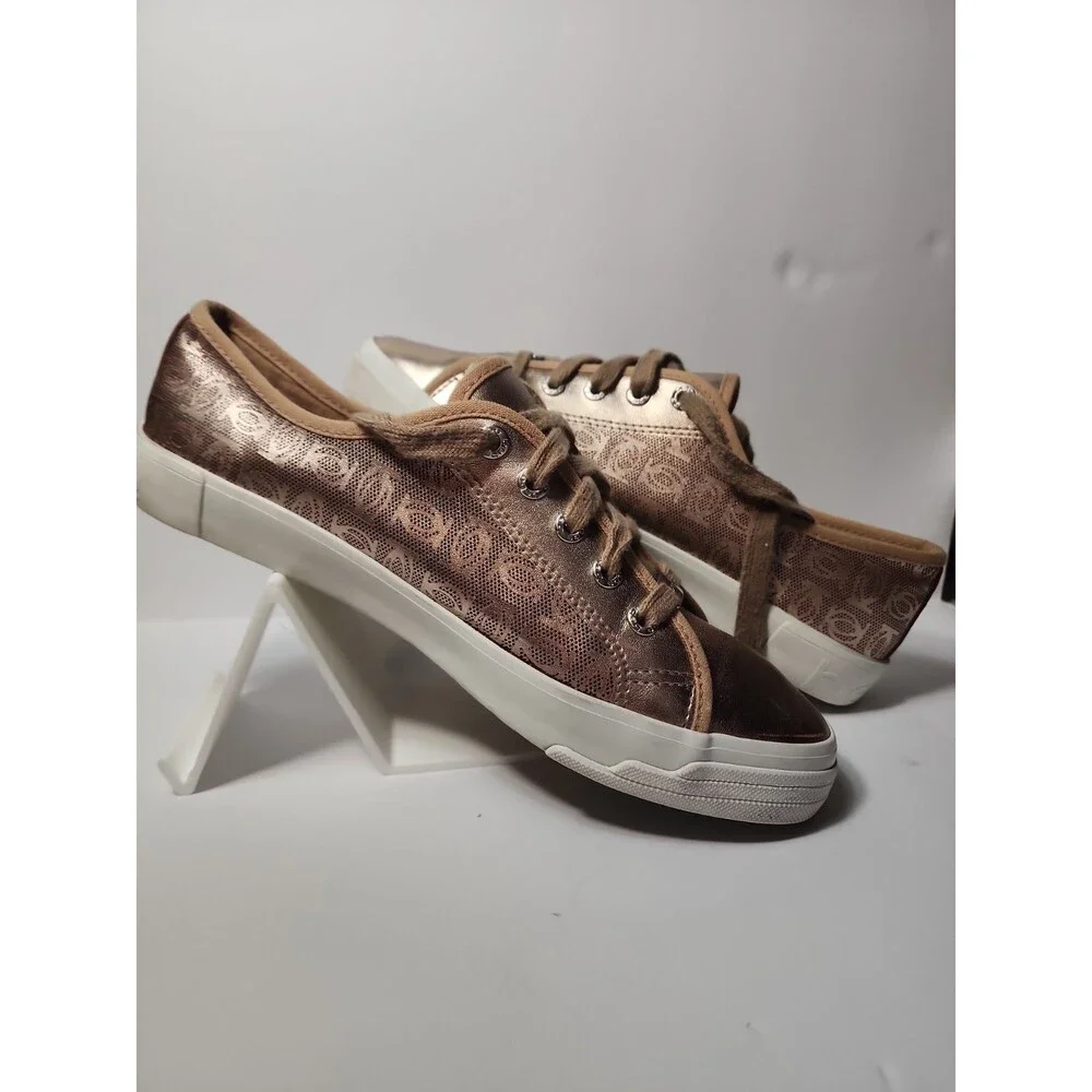 WOMENS bebe  LOGO METALLIC GOLD DANE LACE UP SNEAKERS SZ 10